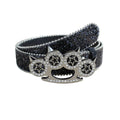 Black rhinestone brass knuckle belt with silver star-cutout buckle