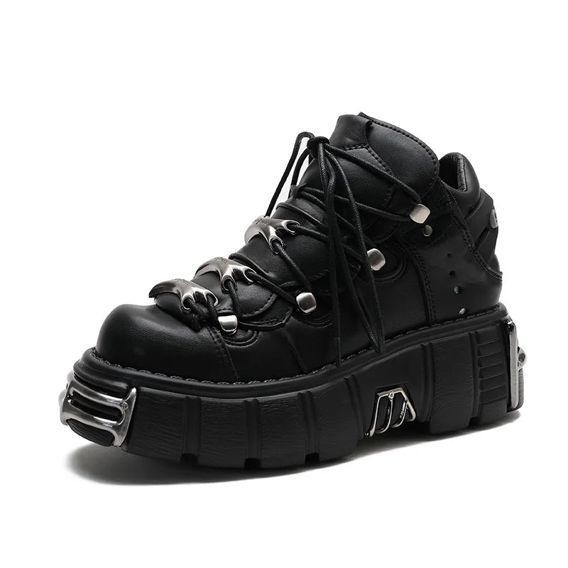 Women's Punk Platform Ankle Boots with Metal Detail