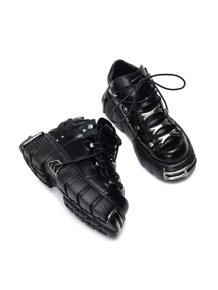Black and White Punk Platform Shoes with Metal Detail