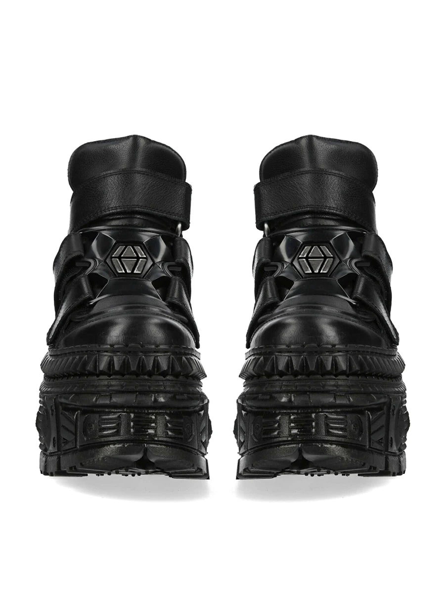 Black gothic platform shoes with metal detail