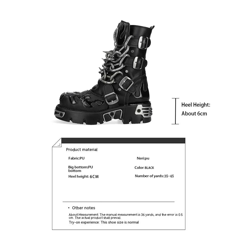 Black Women's Biker Boots with Chain Detail