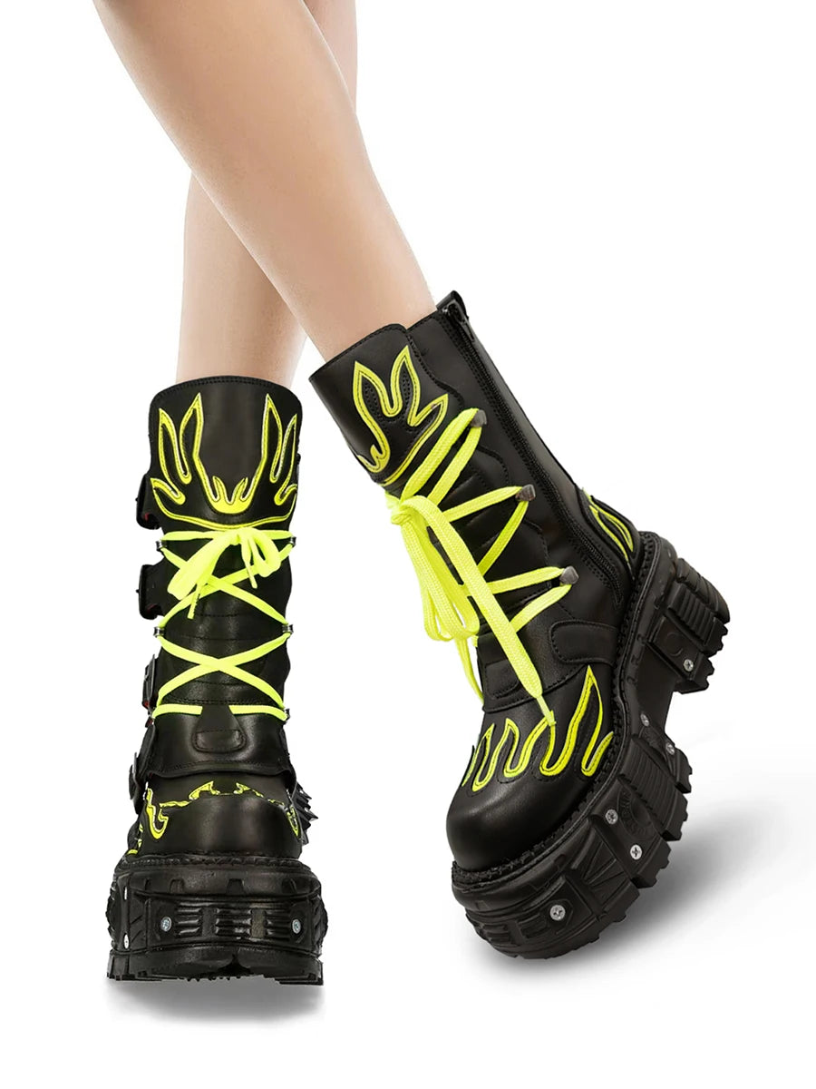 Green Women's Biker Boots with Zip Closure