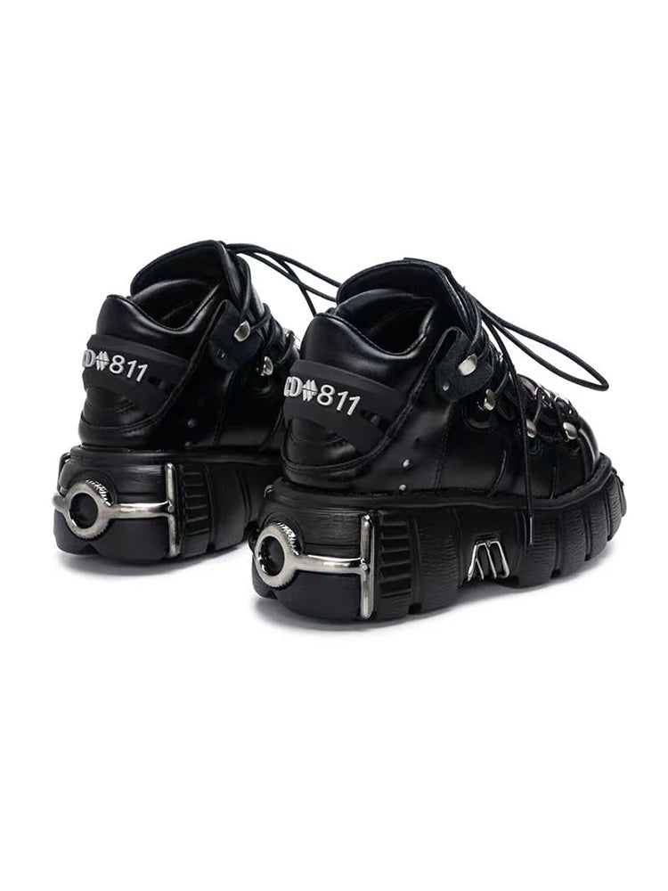 Black and White Punk Platform Shoes with Metal Detail