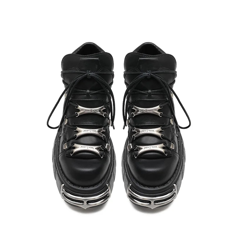 Women's Punk Platform Ankle Boots with Metal Detail