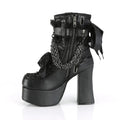 Black chunky gothic ankle boots with chain and bow detail