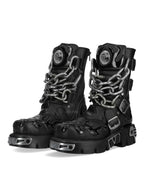 Black Women's Biker Boots with Chain Detail