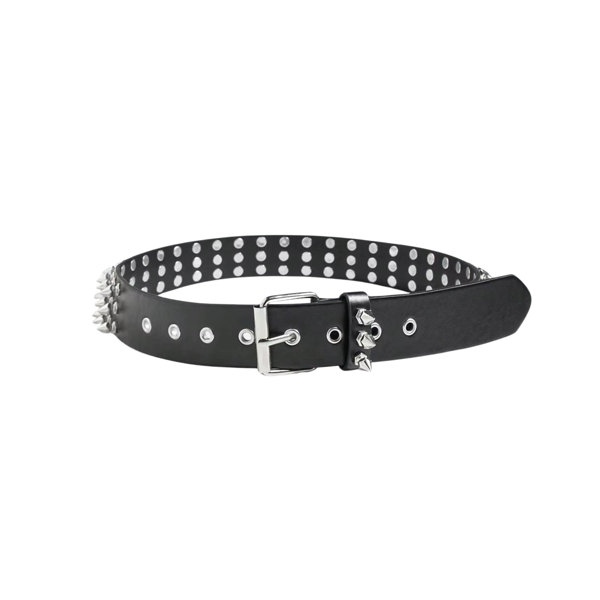 Reverse view of Spiked Punk belt showing buckle, adjustment holes and stud backs