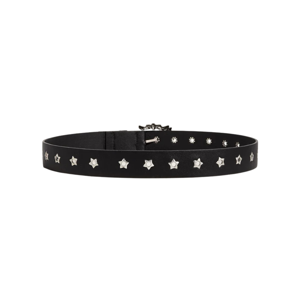Full back view of Starry Eye belt showing evenly spaced silver star studs