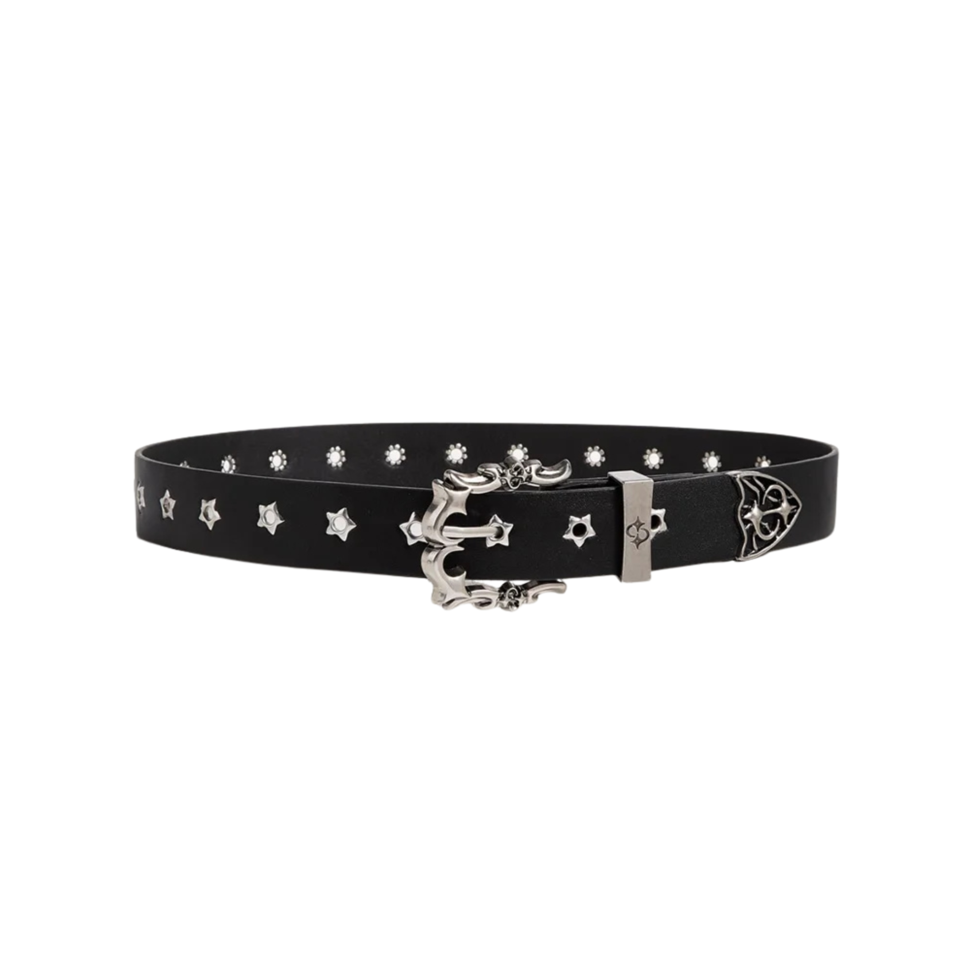Full front view of Starry Eye belt with ornate buckle and pointed metal tip