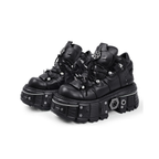Black Goth Platform Sneakers with Metal Detail