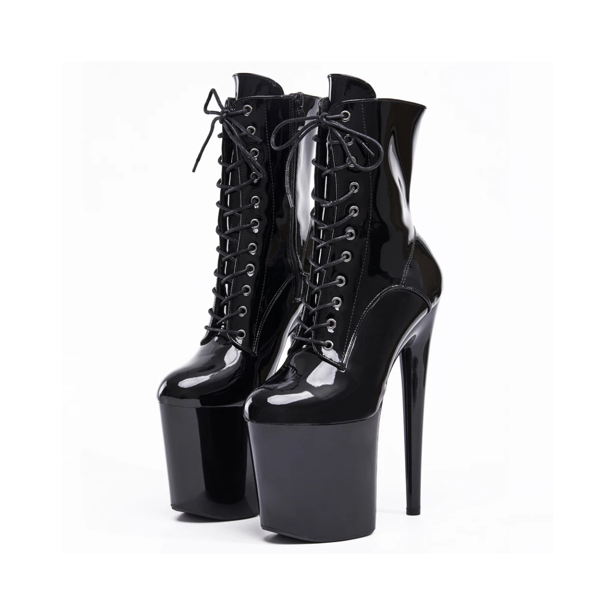 Black Shiny Pole Dance Platform Ankle Boots