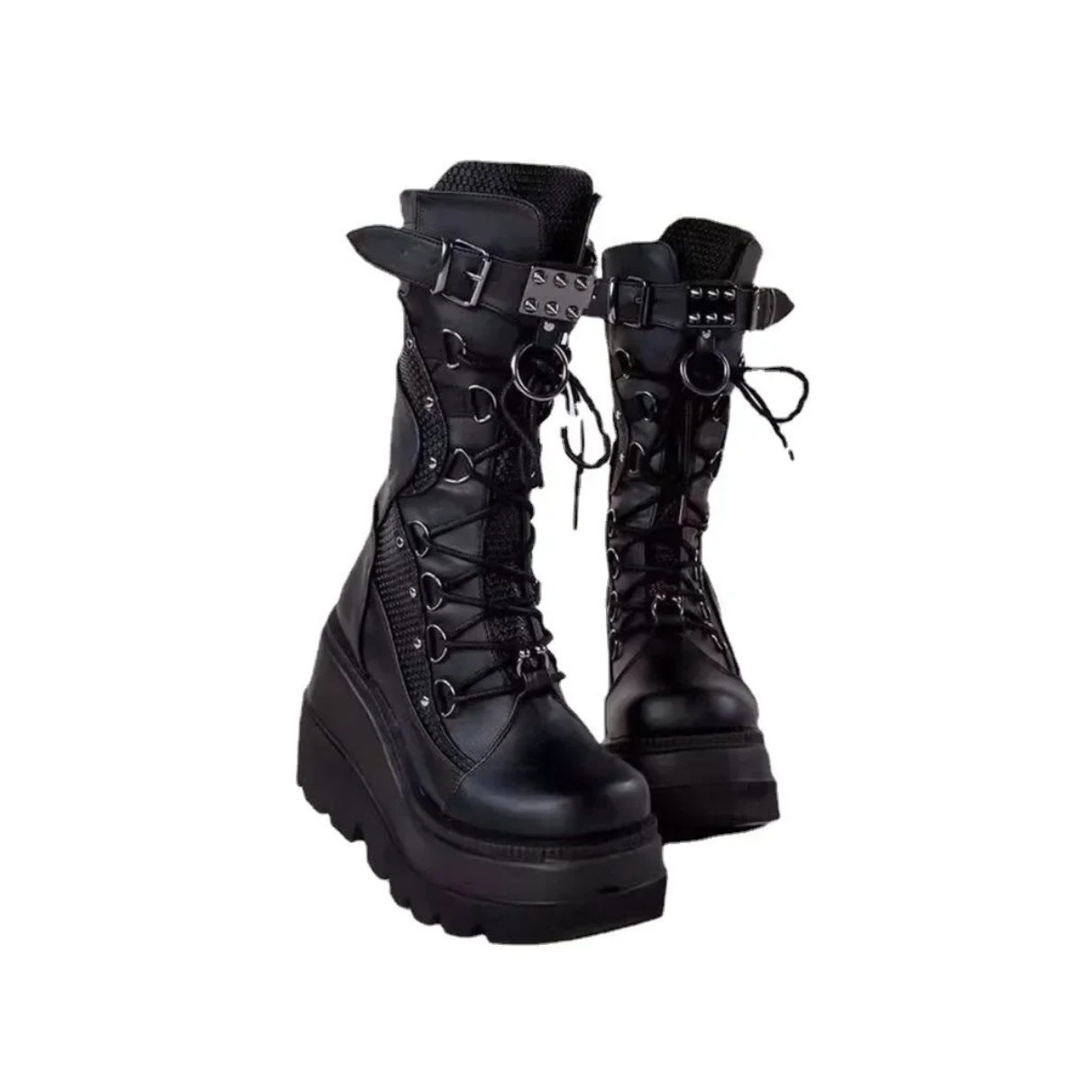 Black Gothic Mid-Calf Wedge Boots