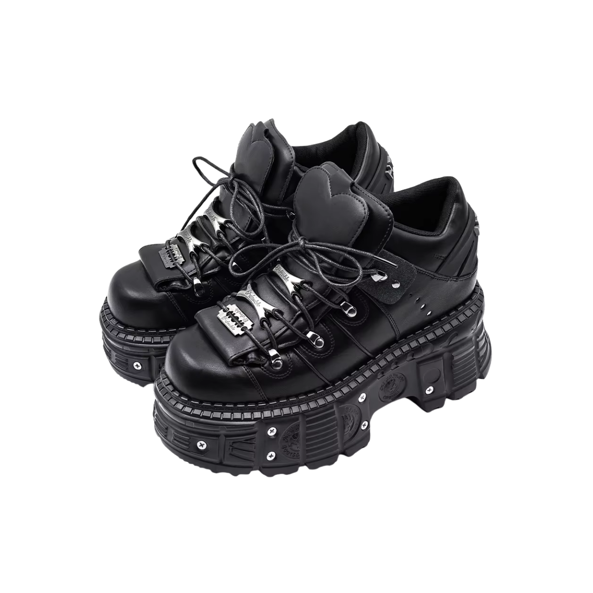 Black Gothic Lace-Up Platform Ankle Boots with Metal Detail