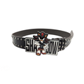 Black Shadow Retro studded belt with black-and-red character graphic buckle