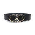 Black Galaxy Star belt with silver crescent-moon and star buckle, front view